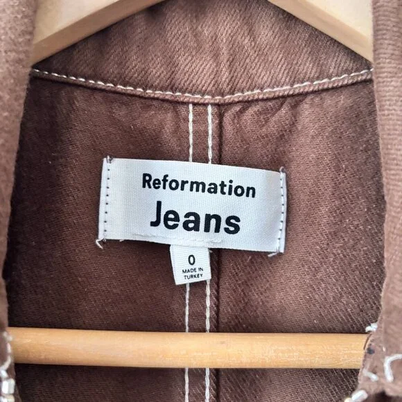 Reformation Jeans Cassidy Chocolate Brown Denim Jumpsuit - Picture 12 of 12